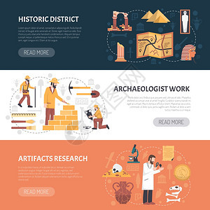 考古学横幅插图彩色水平横幅描绘考古工作研究历史地区矢量插图图片