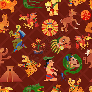 玛雅无缝图案玛雅无缝图案与文化人民符号平矢量插图图片