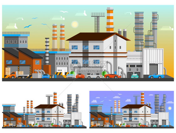 工业建筑正交合集城市工业建筑正交合平孤立矢量图图片