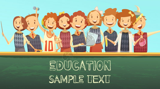 学校教育标题广告卡通海报时间表标题模板卡通海报小学与微笑的孩子黑板矢量插图图片