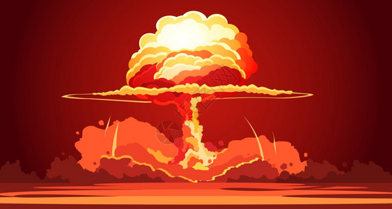 核爆炸蘑菇云复古海报核爆炸上升橙色火球原子蘑菇云沙漠测试复古卡通海报矢量插图背景图片