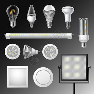 Led灯现实的LED灯同尺寸形状的逼真LED灯孤立矢量插图插画