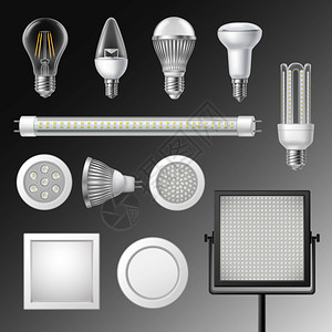 现实的LED灯同尺寸形状的逼真LED灯孤立矢量插图图片