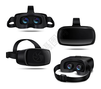 现实的VR耳机真实的黑色VR耳机同的侧观察,孤立白色背景矢量插图上图片
