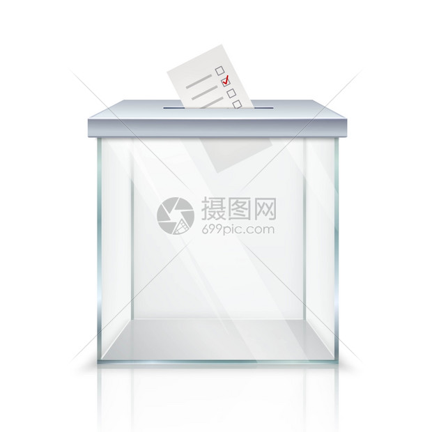 带标记选票的投票箱现实的空透明投票箱 白色背景孤立矢量插图上的孔中标记的选票插画图片下载 正版图片 摄图网