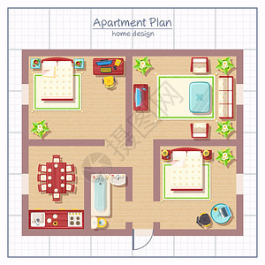 家庭插图家庭顶部视图与客厅卧室浴室平矢量插图图片