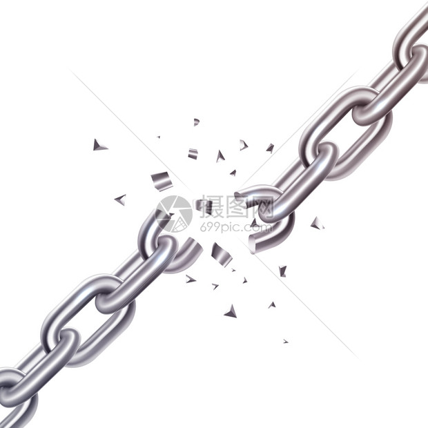 断链插图彩色插图描绘破碎的金属链与铁件矢量插图