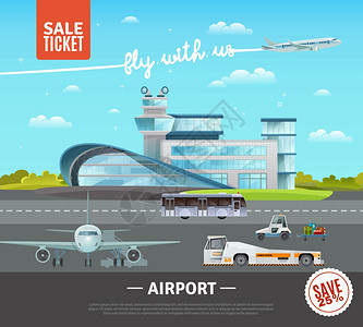 机场矢量插图机场平矢量图航站楼技术运输机场飞机飞售票广告背景图片