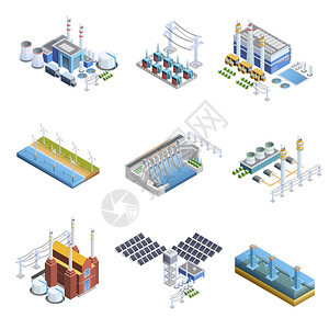 发电厂图像集燃气轮机太阳能隔离矢量图的同类型发电厂的等距图像集图片