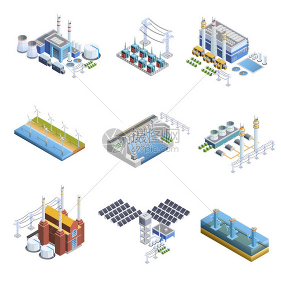 发电厂图像集燃气轮机太阳能隔离矢量图的同类型发电厂的等距图像集图片