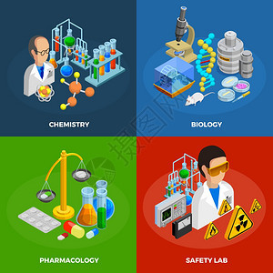 科学图标集科学图标化学生物学药理学符号等距孤立矢量插图图片