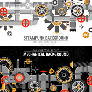 抽象技术水平横幅抽象技术水平横幅与工业技术机械元素物体矢量插图图片