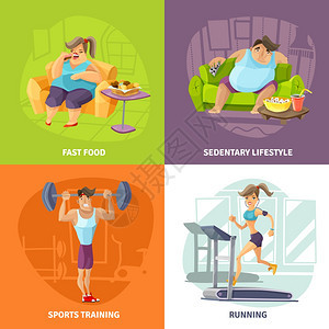 肥胖健康图标肥胖健康图标久坐动的生活方式运动训练符号卡通孤立图片