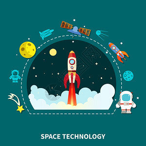 技术技术宇宙飞船卫星符号平矢量插图图片