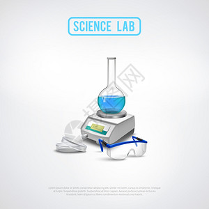 极简的实验室设备成实验室设备成与专业科学秤化学容器璃平矢量插图图片