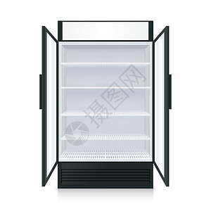 现实的空商业冰箱现实的空商业冰箱与货架透明打开的门矢量插图图片