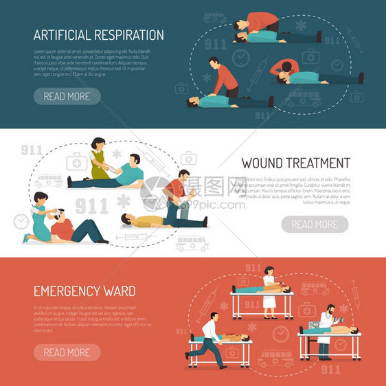 急救应急指南横幅急救3平水平横幅与呼吸呼吸辅助急诊病房孤立向量插图图片