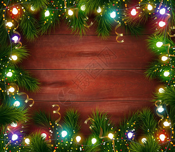 节日诞庆祝模板节日诞庆祝模板与冷杉树枝,丝带轻花环木制背景矢量插图图片