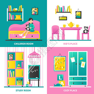 婴儿房家具2x2理念婴儿房家具2x2理念与舒适的地方学播放平矢量插图图片