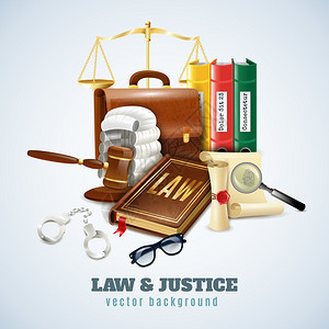 治安作文背景海报法律司法法律制度的象符号成背景海报与平衡判断假发矢量插图图片