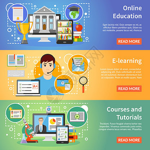 线教育3平横幅套线教育信息3平水平横幅网页与阅读更多按钮孤立矢量插图图片