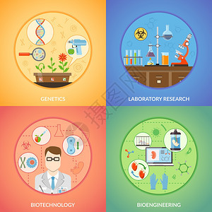 生物技术遗传学2x2生物技术2x2集的遗传学生物工程实验室研究图标收集平矢量插图图片