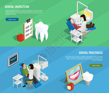 口腔科等距水平横幅口腔科等距水平横幅与正畸牙科牙齿保护检查矢量插图图片