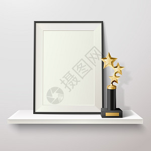 奖杯框架插图金星奖杯空白框架白色背景矢量插图的白色架子上图片
