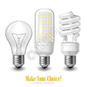 LED灯泡套装三个同形状的LED灯泡白色背景上真实的孤立矢量插图图片