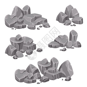 岩石石头巨石群白色背景孤立矢量插图上灰色岩石石头巨石的图片