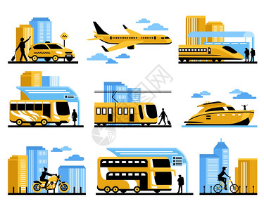 旅行的人装饰图标旅行的人装饰元素与乘客同种类的航空水地运输矢量插图图片