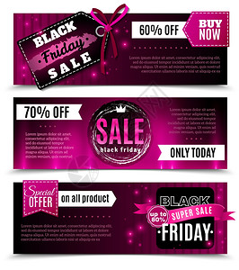 黑色星期五销售水平横幅黑色星期五销售水平横幅与标签标签章粉红色矢量插图图片
