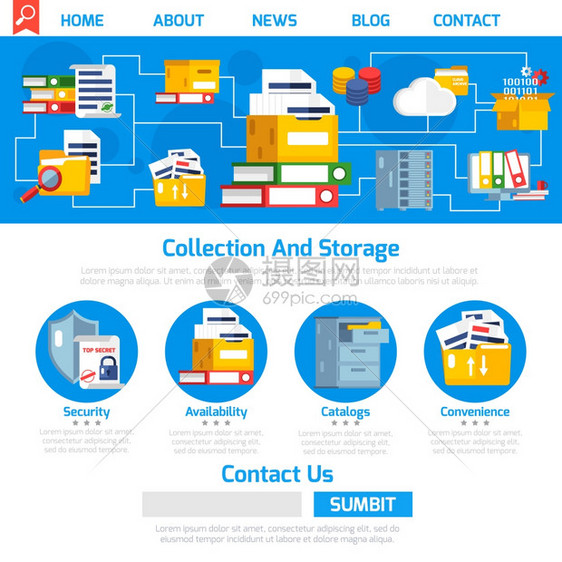 存档页归档页与收集存储符号平矢量插图图片