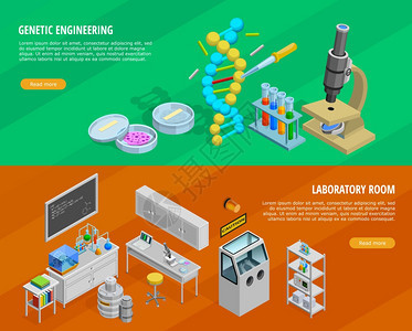 科学水平横幅科学水平等距横幅与基因工程符号孤立矢量插图图片
