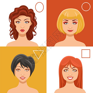 女人的脸固定的妇女的脸椭圆形的圆形三角形方形的平孤立矢量插图图片