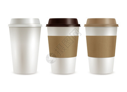 咖啡塑料套咖啡塑料封逼真的集合孤立矢量插图图片
