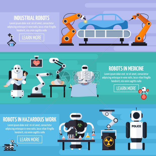 机器人横幅机器人水平横幅机器人医学符号平孤立矢量插图图片