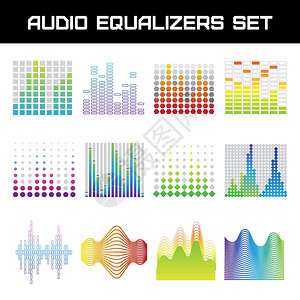 音频均衡器明亮的音频均衡器声波符号平孤立矢量插图图片