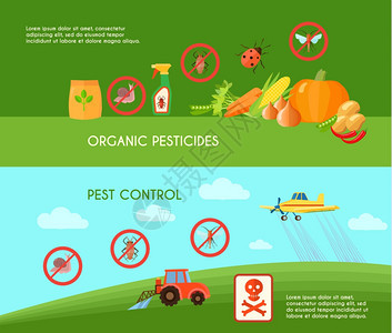害虫控制横幅害虫防治水平横幅机农药符号平孤立矢量插图背景图片
