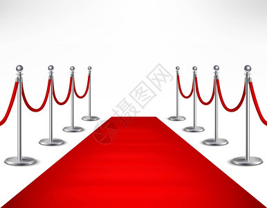 红地毯插图红色事件地毯银色障碍的白色背景现实矢量插图图片