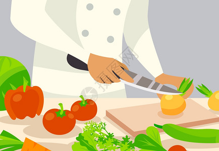 烹饪背景插图烹饪专业背景与切割蔬菜平矢量插图图片