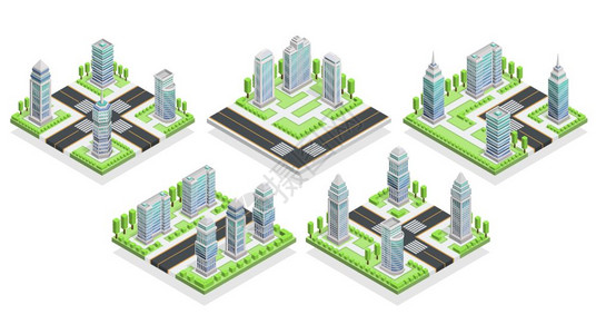城市房屋等距成城市房屋等距成与建筑物道路隔离矢量图高清图片