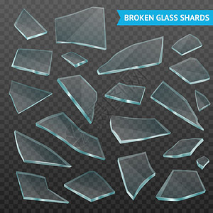 璃碎片真实的黑暗透明的刻厚璃破碎的倒翁碎片,各种形式大小的碎片黑暗透明的现实矢量插图图片