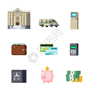 银行正交元素集银行正交元素,包括建筑运输储蓄现金计算机技术孤立向量插图图片
