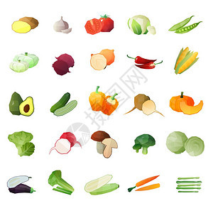 多边形蔬菜图标蔬菜多边形集合彩色多角绿色杂货店图片的成熟水果及其切片矢量插图图片