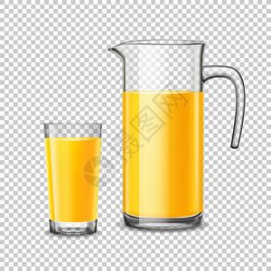 透明背景上橙汁的璃水罐璃水罐与橙汁现实风格的透明背景矢量插图图片