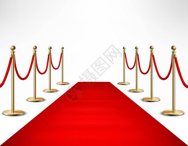 红地毯名人正式活动横幅红地毯仪式VIP活动元首访问现实形象与金壁垒矢量插图背景图片