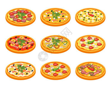 披萨图标比萨饼图标水果蔬菜肉类鱼类平孤立矢量插图图片