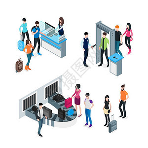 机场等距机场等距与旅客旅客登机前抵达后矢量插图图片