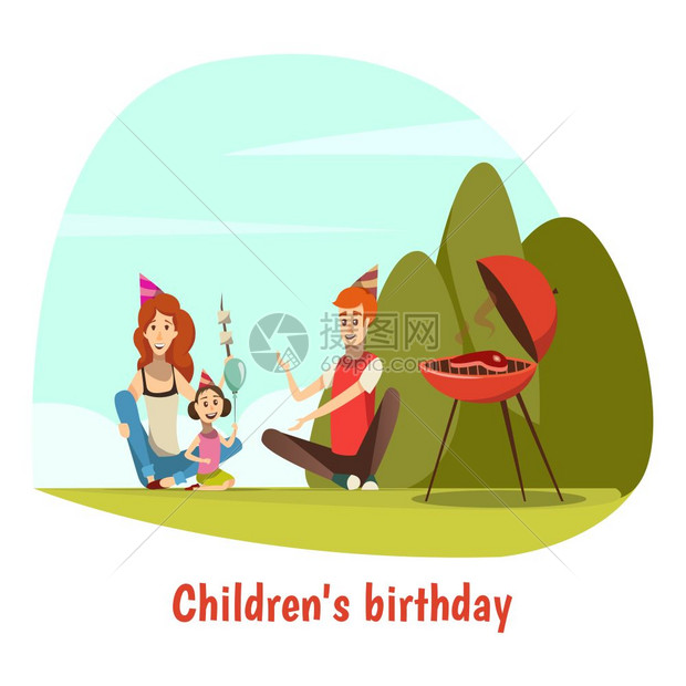 孩子生日庆祝作文儿童生日庆祝作文与自然烧烤卡通矢量插图图片